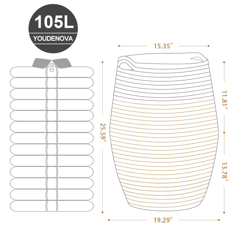 YOUDENOVA Cotton Rope Laundry Hamper by YOUDENOVA, 105L - Woven Collapsible Basket Clothes Storage for Blankets, Room Organizing, Bedroom Storage, â€“ Brown & White - Image 2